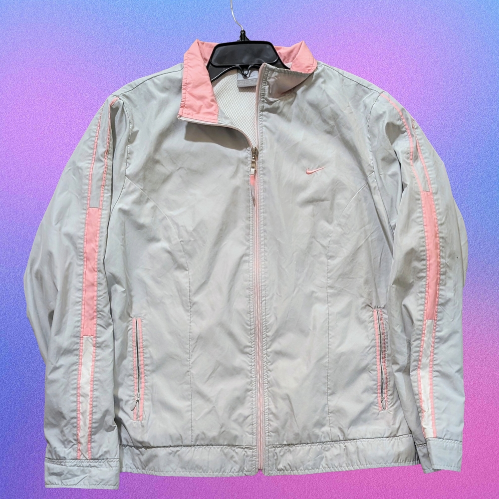 Nike Gray and Pink Windbreaker Jacket